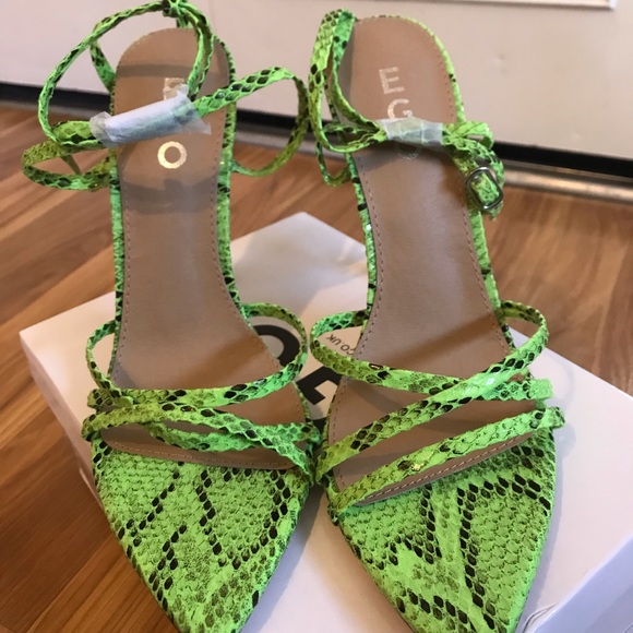 neon snakeskin heels